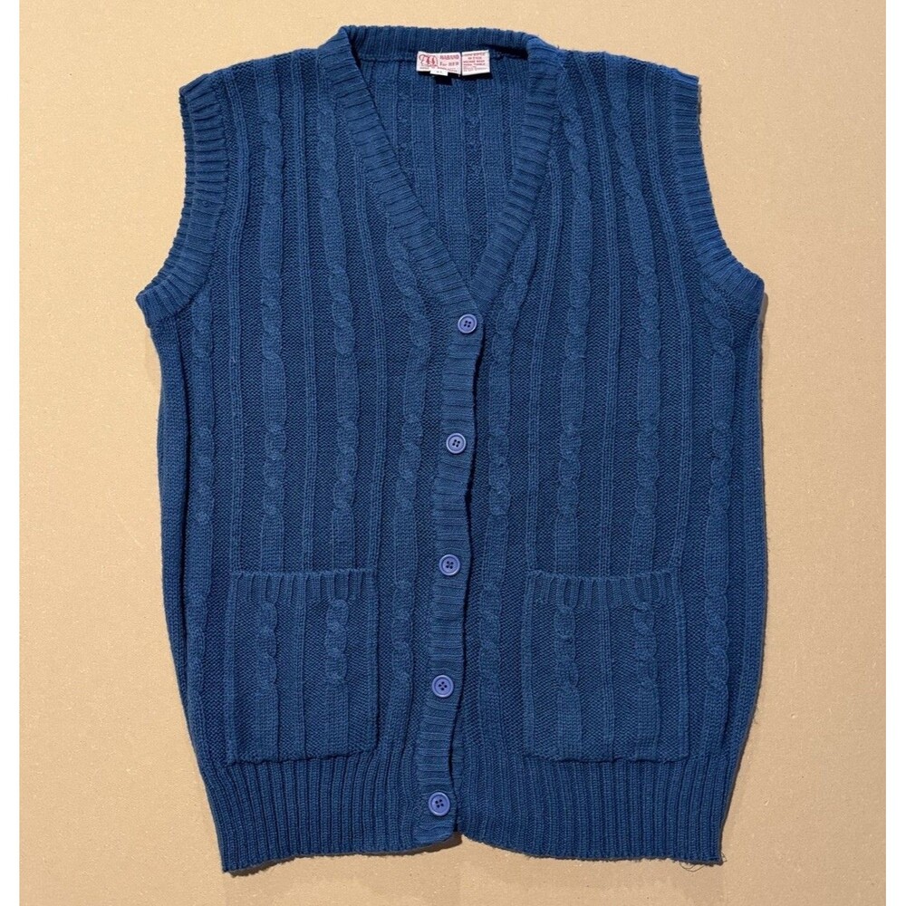 Haband Navy Cable Knit Fisherman Sweater Vest Button Front XL Preppy Pockets